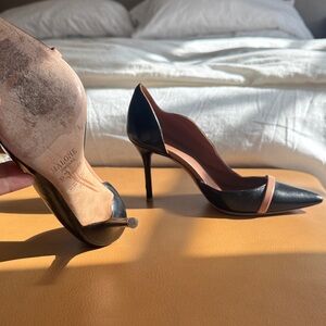 Malone Souliers Black and Blush Pointed-Toe D'Orsay Pumps